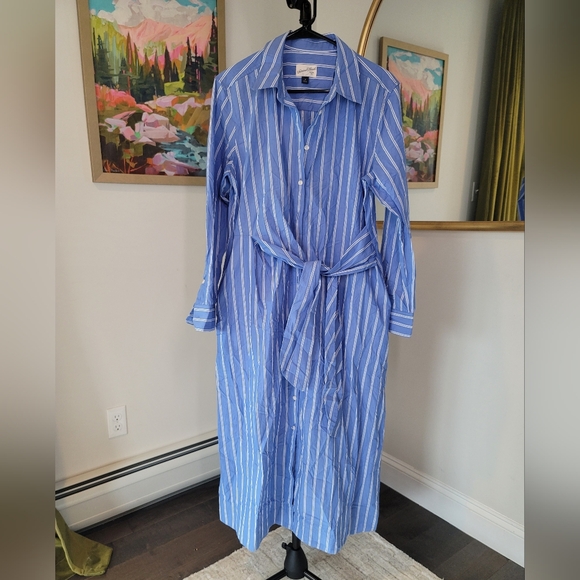 Universal Thread Dresses & Skirts - Universal Thread Midi Shirt Dress Blue/White Stripe 100% Cotton Tie Waist Size M